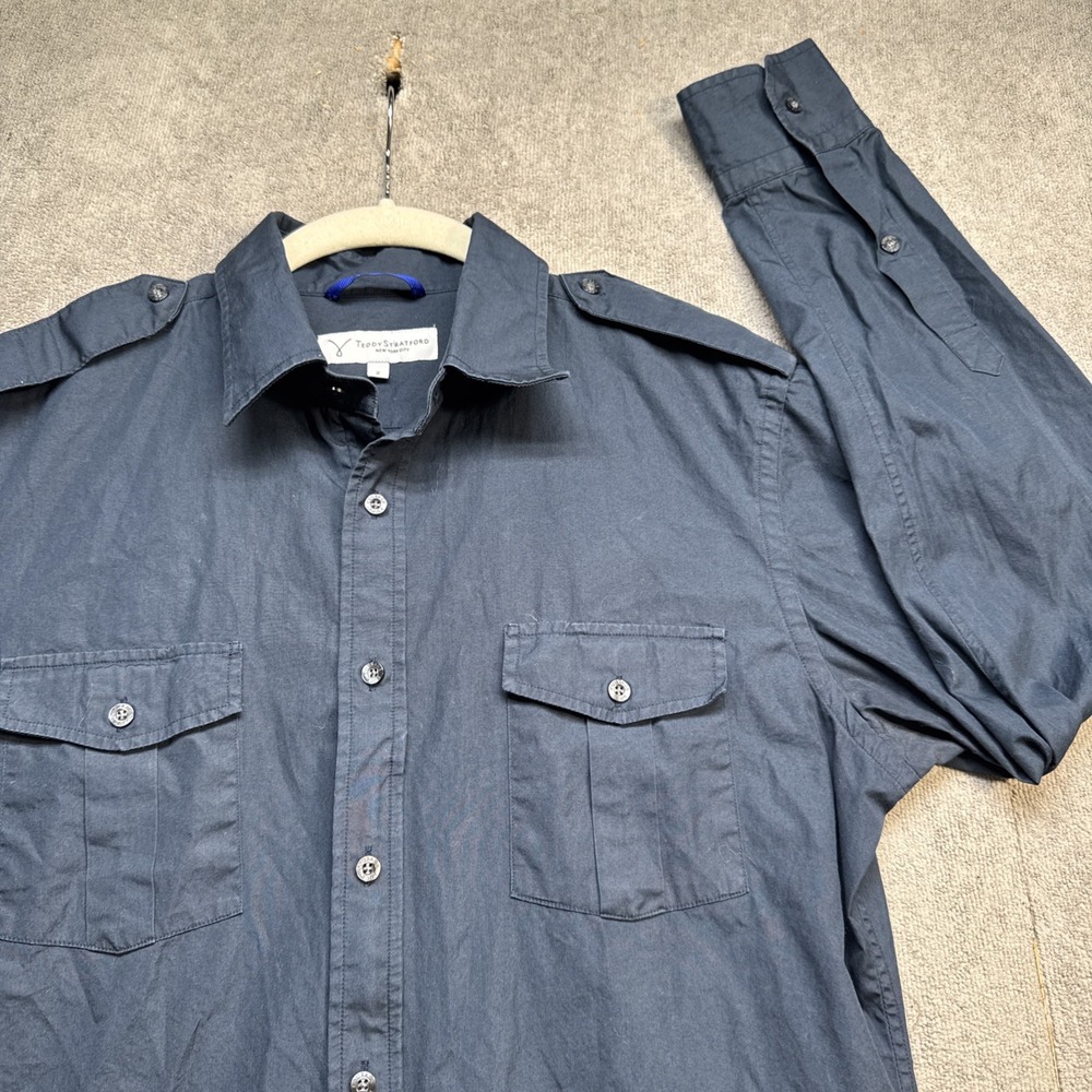 Teddy Stratford Men's Navy Patrol Shirt Zip Front Epaulets Slim Fit Small
